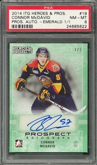 2014/15 ITG "Heroes & Prospects - Emerald" #19 Connor McDavid Signed Pre-Rookie Card (#1/1) – PSA NM-MT 8